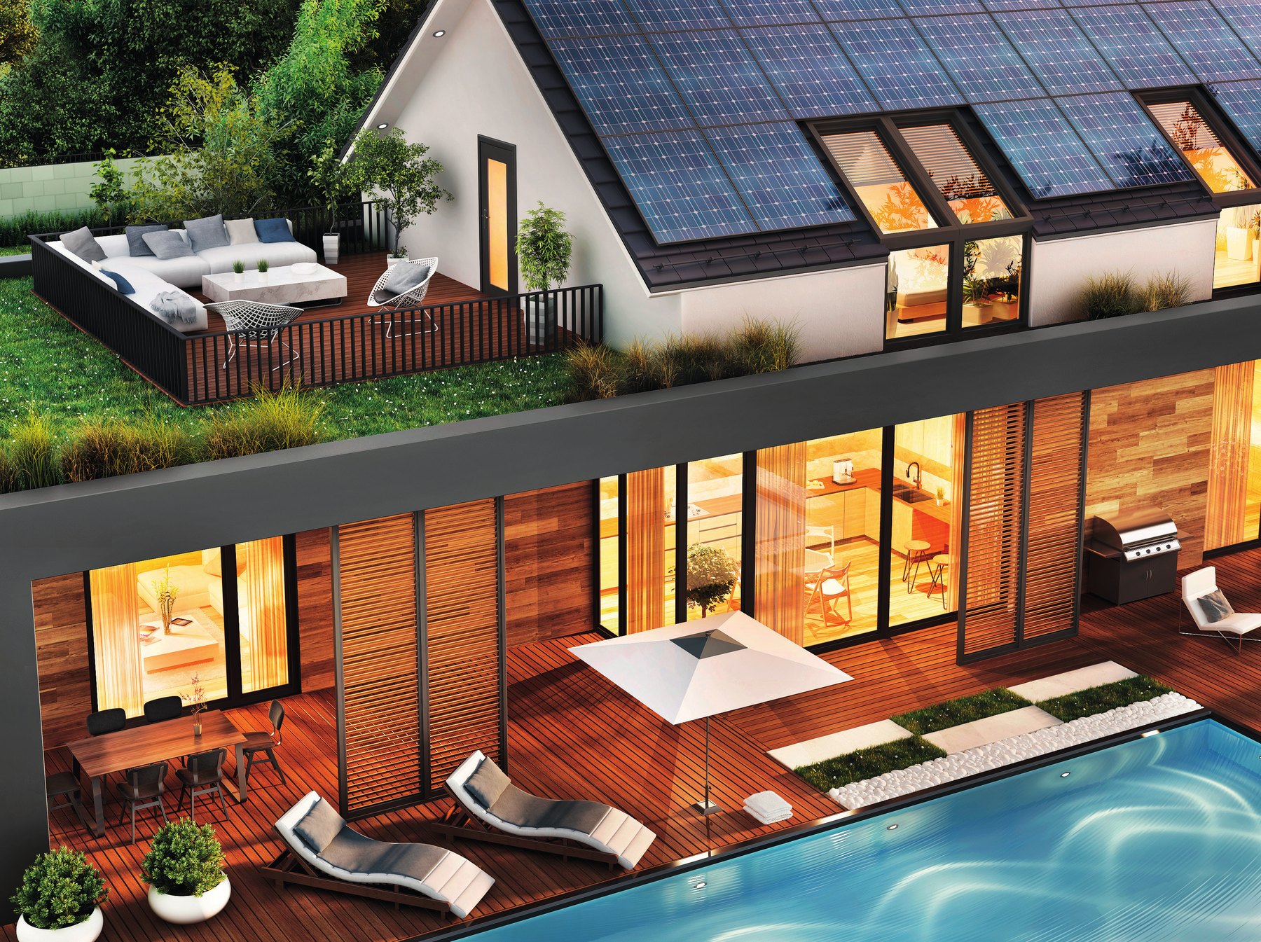 Cutaway of a house showing six zones where MS1 sealant is used: kitchen and utility, bedrooms and living spaces, bathroom and wet rooms, general purpose, windows and doors, and outdoor.